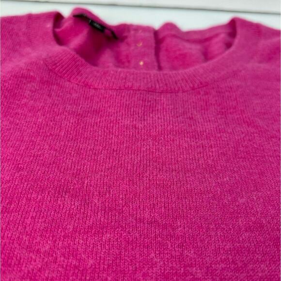Talbots M Petite Fuchsia Pink Lambswool Lightweight Flounce Bell Sleeve Sweater - Picture 3 of 10